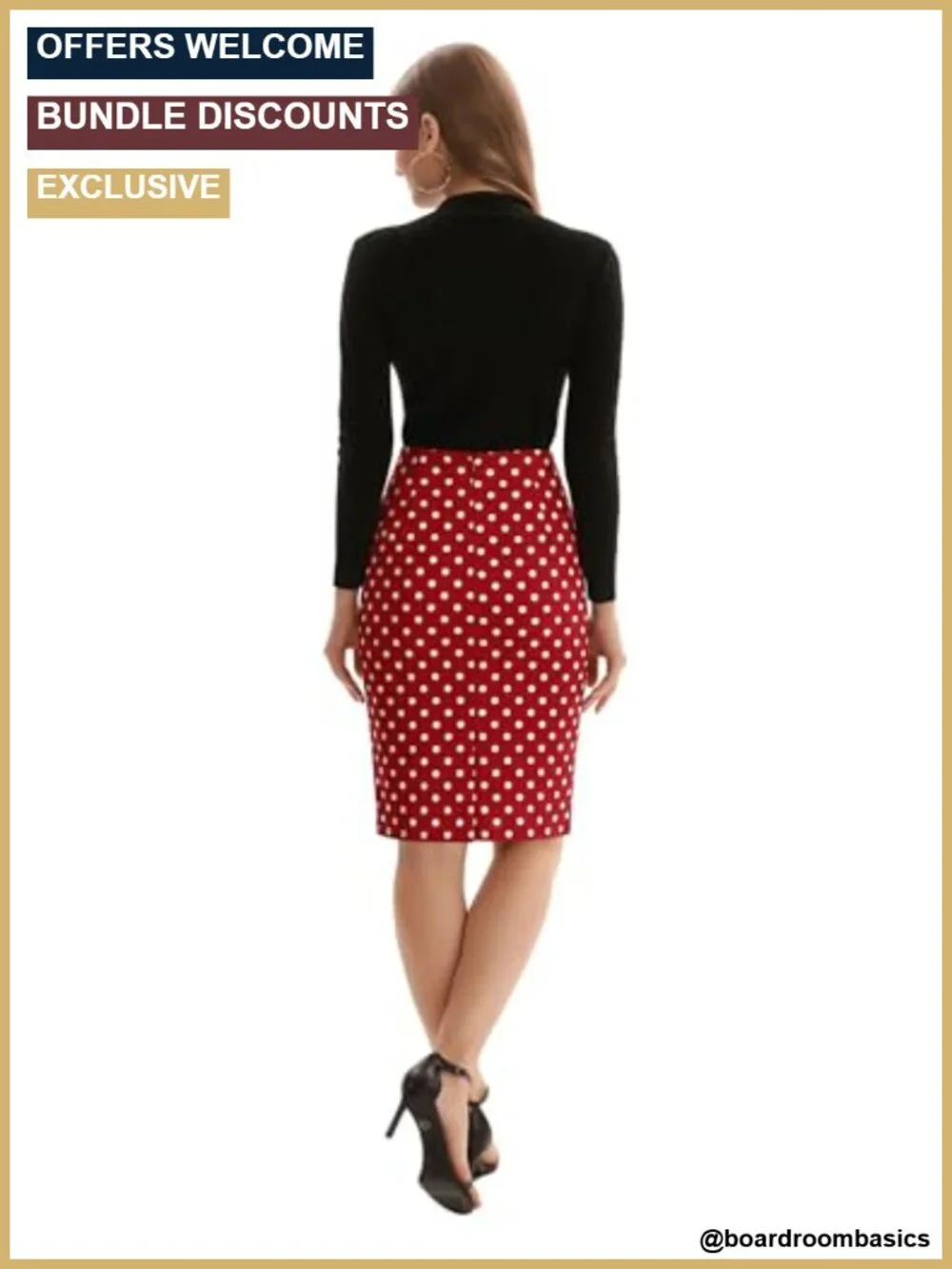 Polka Dot Pencil Skirt High Waist Knee Length Bodycon Business Casual